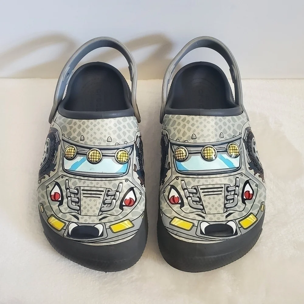 CROCS Funlab Monster Truck LED Light Gray Slip On Clogs Size Jr 3